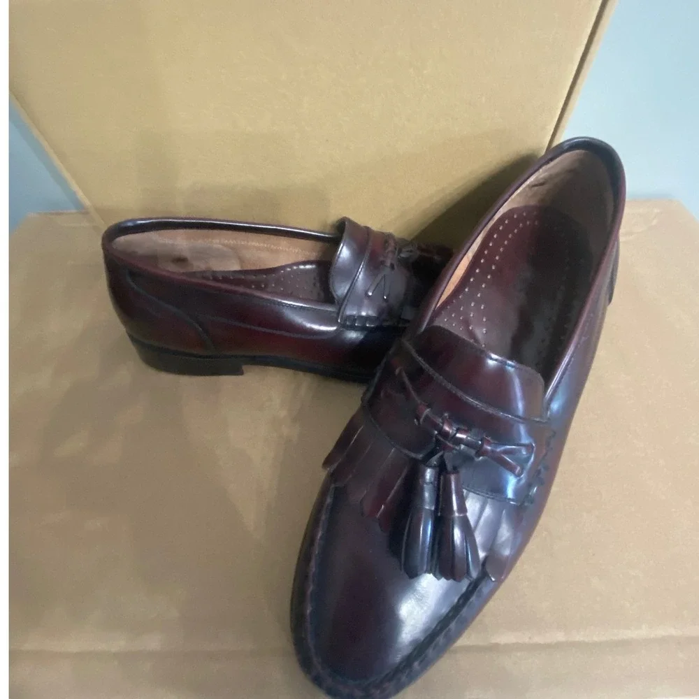 Bass Jeffrey Mens Burgundy Leather Tassel Kiltie Loafers Dress Shoes 10M 0902